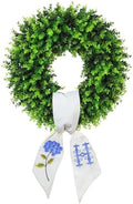 Boxwood Wreath for Front Door Spring Summer Wreaths Farmhouse Hanger,Last Name Initial Year Round Porch Decor,20 inch Multi Occasion use Wreath with Personalized Monogram sash Embroidered - (H) by Vofuly