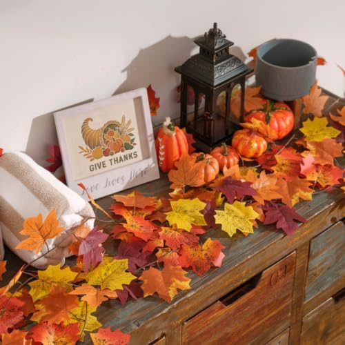 CQURE 18 Pack Fall Leaf Garland, Total 140 Ft Artificial Fall Maple Leaves Autumn Vines Garland Thanksgiving Decor for Home Fireplace Party - Image 2