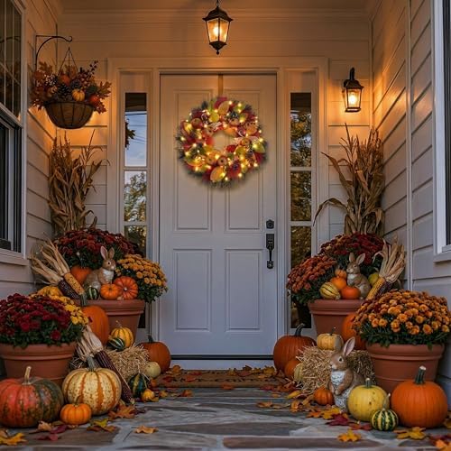 Valery Madelyn 24'' Collapsible Pre-Lit Fruits Fall Wreath for Front Door - Image 5