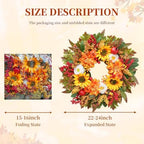 Fall Wreaths for Front Door, 24 Inch Autumn Wreath Luxury Harvest and Thanksgiving Indoor & Outdoor, Fall Door Wreath with Dahlias, Sunflowers,Peony&Pumpkins, Fall Wreath for Outdoor Wreaths - Image 3