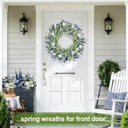 26" Floral Wreath, Artificial Spring Wreaths for Front Door, with Wildflower Portulaca Flowers, Indoor Outdoor Porch Window Wall Home Decor for Valentine’s Day Easter, Summer & Wedding Blue - Image 5