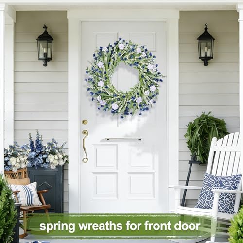 26" Floral Wreath, Artificial Spring Wreaths for Front Door, with Wildflower Portulaca Flowers, Indoor Outdoor Porch Window Wall Home Decor for Valentine’s Day Easter, Summer & Wedding Blue - Image 5