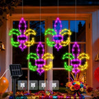 Huquary 4 Pcs Solar Mardi Gras Lights with Stake Yellow Green Purple Window Decor Fleur De Lis Outdoor LED String Lights with Solar Stake & 4 Hooks Lighting Decor for Carnival Yard Garden Home Party by Huquary