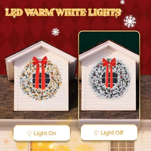 VINGLI 48 Inch Prelit Christmas Wreath Front Door, Wall Plug-in LED Decor - Image 4