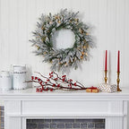 Nearly Natural 24 in Flocked Artificial Wreath with 50 LED Lights - Image 4