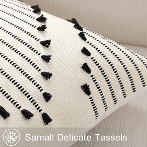 Mecatny Boho Outdoor Throw Pillow Covers 20x20 Set of 2 Black & Cream White - Image 4