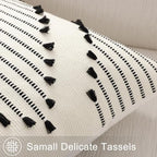 Mecatny Boho Outdoor Throw Pillow Covers 18x18 Set of 2 Black & Cream White - Image 4