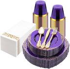 Bestluck 175PCS Clear Purple Plastic Plates for 25 Guests by Bestluck