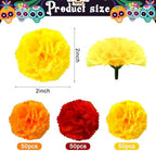 Rainmae 150pcs Marigold Flower Heads Bulk, Yellow Red Orange Silk Marigold Flowers Artificial for Diwali Home Decoration DIY Wreath Garland, Day of The Dead Halloween Artificial Flowers, 2 Inch - Image 2