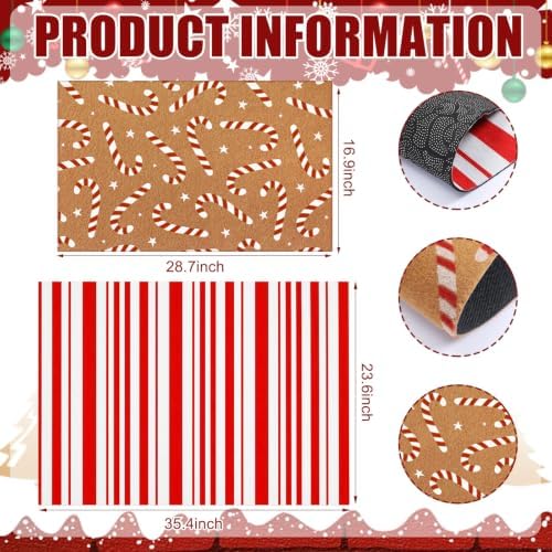 Tinideya 2 Pcs Christmas Layered Doormat Set, Candy Cane - Image 3