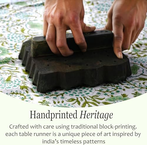 CPC Agate Green Block Print Cotton Table Runner 16x90 Inch Long Runner - Image 4