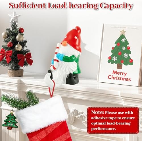 3PCS JOY Christmas Gnomes Stocking Holders for Mantel, 3D Resin JOY Christmas Stocking Hangers Hooks, Gnomes Figurines Decoration, Heavy Duty Gnome Hangers for Xmas Fireplace Holiday Decoration - Image 4