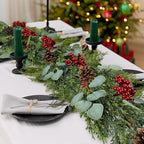 6FT Christmas Garland with Lights Artificial Pine Cypress Eucalyptus Garland with Red Berries Christmas Tips Cedar Garlands,Christmas Decorations Holiday Indoor Outdoor Winter Garland - Image 2