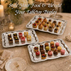 4 Pack Large Silver Serving Trays, Elegant Floral Silver Serving Platter for Party Decoration Buffet Wedding Festive Occasions 15.7" x 11.8" - Image 6