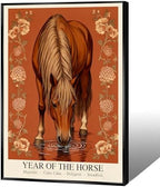 Chinese Lunar Year of the Horse Art Print – Majestic Calm Diligent Steadfast Lunar New Year Poster for Oriental Home Aesthetic Family Wall Decor Prints Canvas Wall Art 20X30 in Black Framed by Unknown