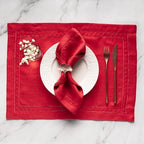 Linen Napkins Red Set of 4, Embroidered Dot and Hemstitch, 18 x 18 Inch - Image 6