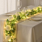 Dolicer 2Pcs 13Ft Artificial Eucalyptus Garlands with Flowers - 8 Roses, Faux Floral Greenery Garlands with 13Ft String Lights Fake Flower Vines for Wedding Table Centerpieces Arch Party Decor (White) - Image 5