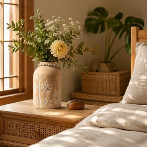 Room Decor Flower Vase，Farmhouse Wood Vases Home Decor，Living Room Centerpieces for Tables Decorations,Ceramic Flower Pot for Shelf Kitchen Counter,Laundry Office House Bedroom Cottage Core Decor - Image 4