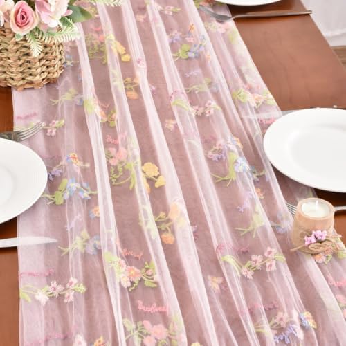 Butterfly Floral Table Runner Flowers Tea Garden Party Picnic Table Decor - Image 5