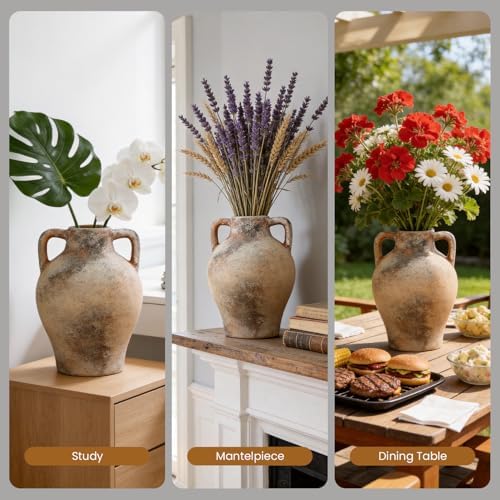 Ceramic Flower Vase, 8.7" Rustic Farmhouse Table Vase, Decorative Pottery Vase with Glazed Interior for Fresh Flowers, Eucalyptus, Entryway, Kitchen, Shelf and Bedroom Decor - Image 6