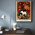 Chinese Lunar Year of the Pig Art Print – Traditional Red Oriental Home Decor Posters with Orange Peony Pattern for Lunar New Year Wall Art 20X30 in Black Framed - Image 6