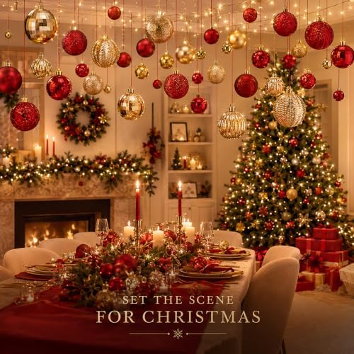 36 Pcs Christmas Balls Ornaments for Ceiling, Red, Gold - Image 6