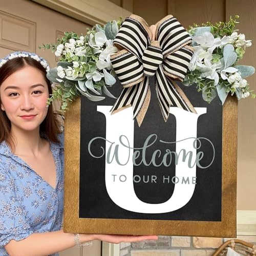 16'' Personalized Last Name Welcome Sign, Door Wreaths for Front Door Outside, Spring Wreath for Front Door Decor, Farmhouse New Home Gifts for Home (U) - Image 4