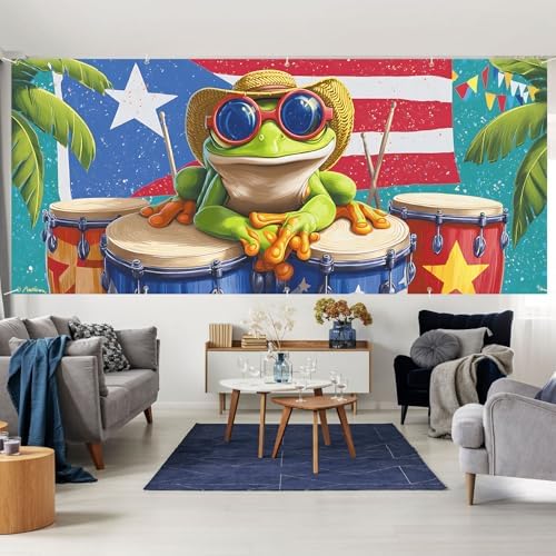 7 * 16ft Vibrant Puerto Rico Garage Door Banner, Tropical Island Style Decor Flag, Retro Castle Pattern Photo Backdrop, Cultural Pride Background for Outdoor Festival Holiday Garage Door Decoration - Image 6