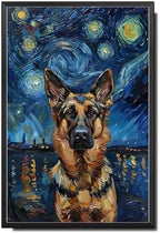 Metal Sign Tin Sign Vintage Wall Art German Shepherd Starry Night Shepherd Loyal Shepherd in A Night Sky for Home Farm and Seasonal Displays Rustproof Aluminum 8×12 Inches with Metal Frame by YmyooForTinSign
