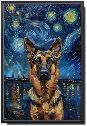 Metal Sign Tin Sign Vintage Wall Art German Shepherd Starry Night Shepherd Loyal Shepherd in A Night Sky for Home Farm and Seasonal Displays Rustproof Aluminum 8×12 Inches with Metal Frame by YmyooForTinSign