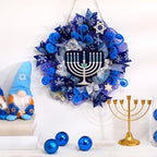 Hoteam Hanukkah Wreath for Front Door Happy Hanukkah Front Door Sign 13 Inch Blue Rustic Chanukah Welcome Decoration for Indoor Outdoor Home Porch Hanging Decoration - Image 6