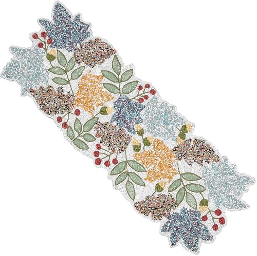 CLEENTABLE Boho Beaded Table Runner, Multicolor Floral, 13x36 by CLEENTABLE