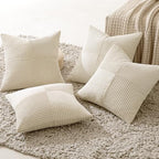 MIULEE Beige Throw Pillow Covers 18x18 Inch Set of 4 Boho Patchwork Cushion Cases Modern Farmhouse Pillow Cases with Invisible Zipper Corduroy Striped Home Decor for Couch Sofa Bedroom - Image 3