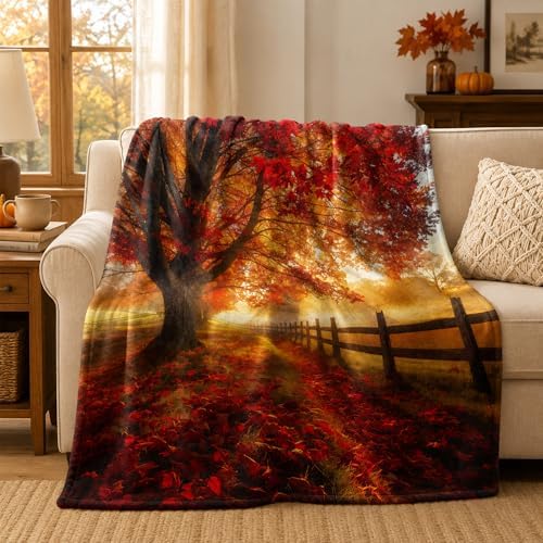 Red Maple Forest Flannel Blanket, 80X60in - Image 4