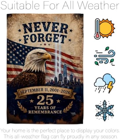 Never Forget 25 Years 9/11 Flag Holder Kit Wall Decor Home Tapestry Poster Patriot Day Decor Memorial Gifts Memorabilia Home Decorations September 11 Garden Remembrance Tribute - Image 6