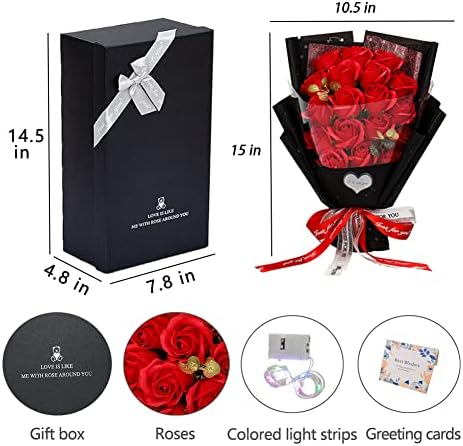 EIGHTOWN Roses Bouquet Artificial Flower - Preserved Red Rose Flowers with Love Necklace for Her - Unique Gifts Valentine's Day, Mother's Day, Thanksgiving, Birthday, Anniversary - Image 5