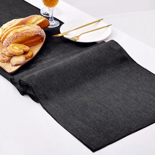 Black Burlap Table Runners 2 Pack 13x84 inch Jute Table Linens - Image 3