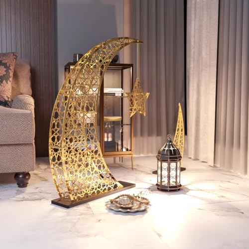 Ramadan Crescent Moon Decor Islamic Home Decoration for Eid Muslim Gifts (Shiny Gold, 54x40 inches | 137x102 cm) - Image 6