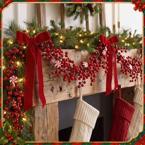 Thiccywoov 6 ft Christmas Candy Cane Garland for Mantel，Red and White - Image 4
