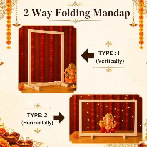 GlikCeil Wooden Pooja Mandap Backdrop Stand DIY Temple Puja Mandir Frame - Image 3