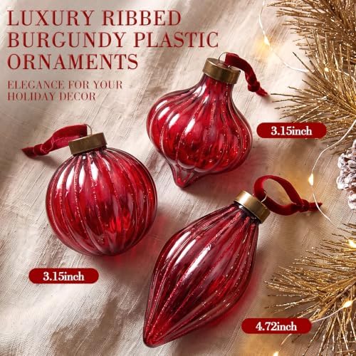 Civaner 9 Pcs Vintage Neutral Christmas Ball Ornaments, Burgundy - Image 4
