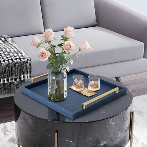 Large Navy Blue Decorative Tray for Ottoman,Stylish Rectangle Coffee Table Tray with Handles,Versatile Serving Tray for Living Room and Home Decor - Image 6