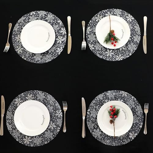Snowkingdom 50pcs Silver Snowflake Placemats White Round Disposable 13" - Image 3