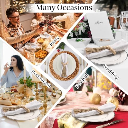 50 Pack Farmhouse Rustic Napkin Rings with Tassel Wood Bead Rings for Table Decor Boho Wedding Party Dining Spring Banquet - Image 7