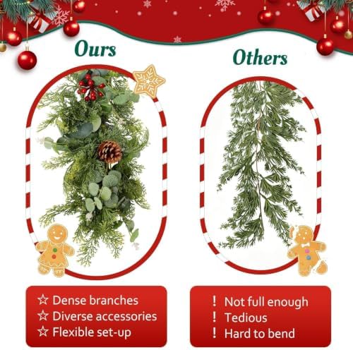 6ft Christmas Garland, Lighted Norfolk Pine Garland with Berries&Pinecones - Image 4