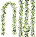 6FT Eucalyptus Garland with Flowers, 4 Pack Greenery Hanging Summer Eucalyptus Garland Suitable for Table Wedding Backdrop Arch Wall Party Thanksgiving UV Protected Indoor Outdoor Decorations by HIAGROW