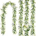 6FT Eucalyptus Garland with Flowers, 4 Pack Greenery Hanging Summer Eucalyptus Garland Suitable for Table Wedding Backdrop Arch Wall Party Thanksgiving UV Protected Indoor Outdoor Decorations by HIAGROW