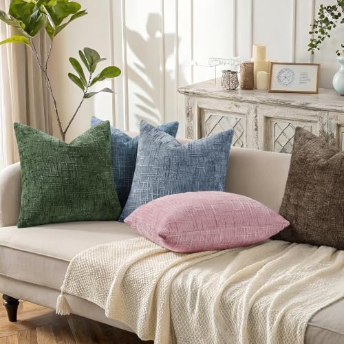 decorUhome Textured Chenille Throw Pillow Covers 22x22 Set of 2 Blush Pink - Image 3