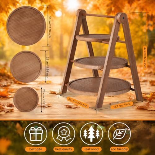 Marsui 3 Tier Fall Wooden Serving Trays Round Cupcake Stand Platters - Image 2
