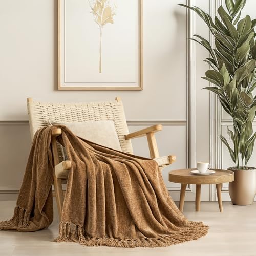 EverGrace Chenille Knit Throw Blanket for Couch, 60"x80", Warm Beige by EVERGRACE